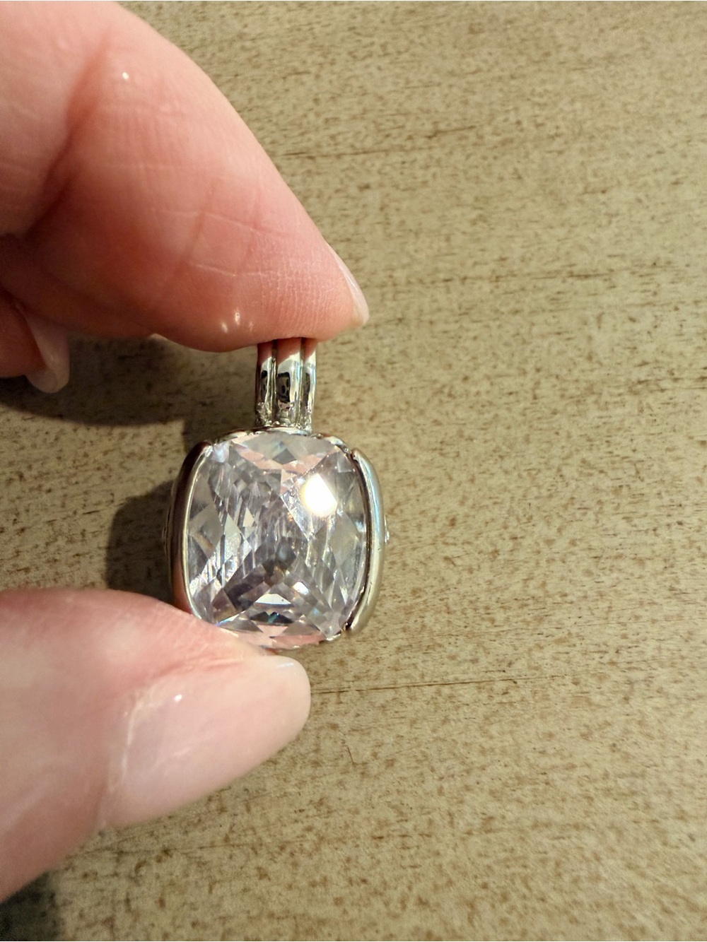 Silver Clear Cushion-Cut Cubic Zirconia Pendant - Picture 2 of 4